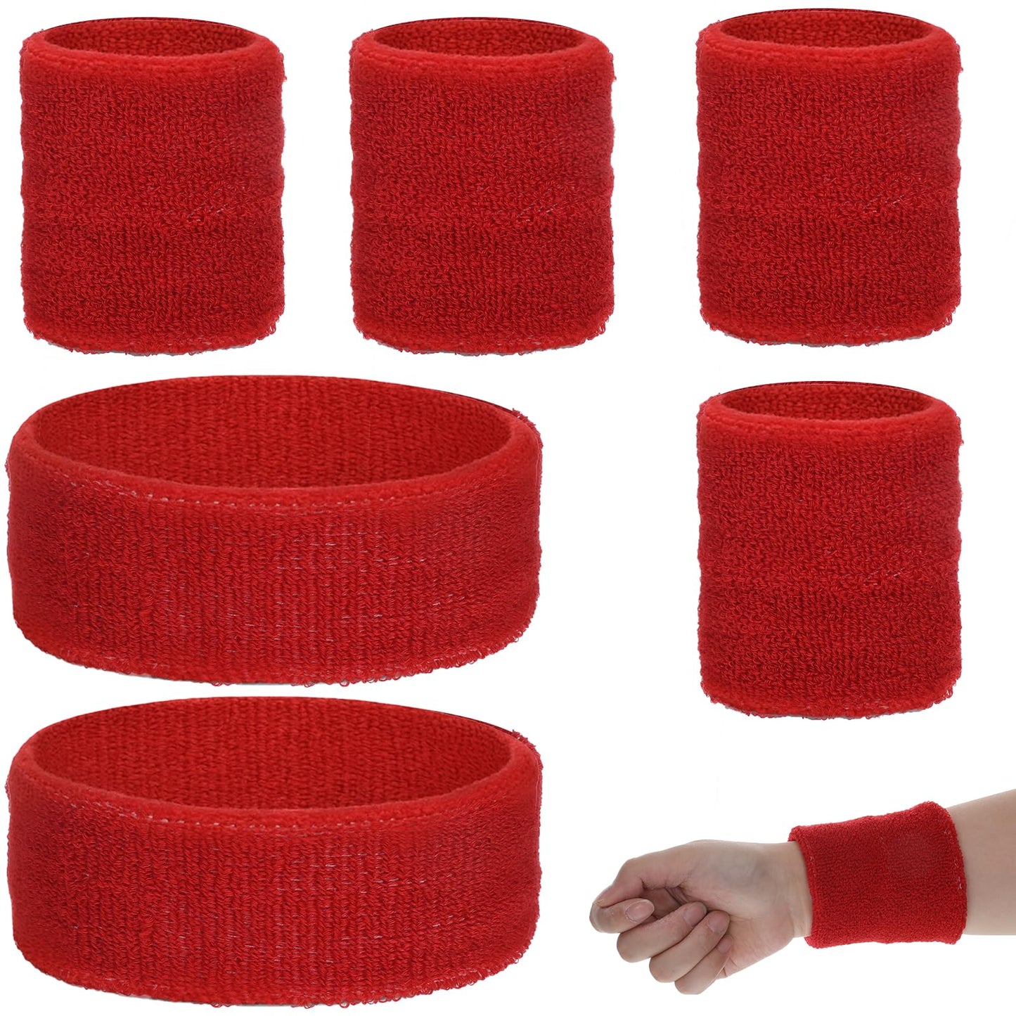 6 Pieces Sports Headband and Wristbands Set, 2PCS Sports Headband and 4PCS Wristband Sport Band Breathable Absorbent Sweatbands 80s Neon Sweat Bands for Athletic Men and Women