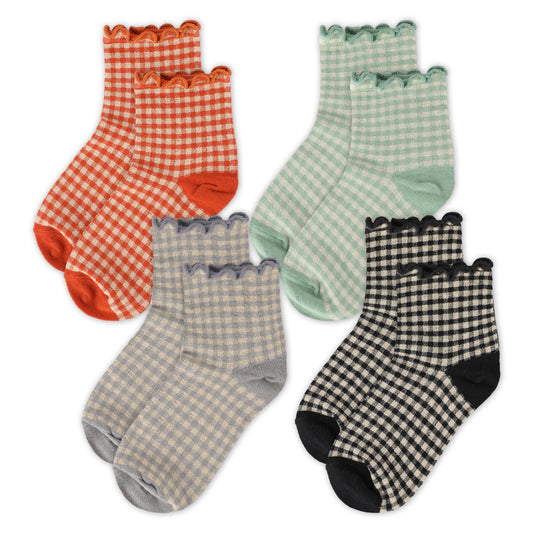 KALIONE Women Ruffle Socks Striped Frilly Socks, Women Cute Socks Striped Socks Ankle Socks for Women Cotton Knit Casual Socks Soft Frilly Crew Socks for Women(Size 5-9/4 Pairs)