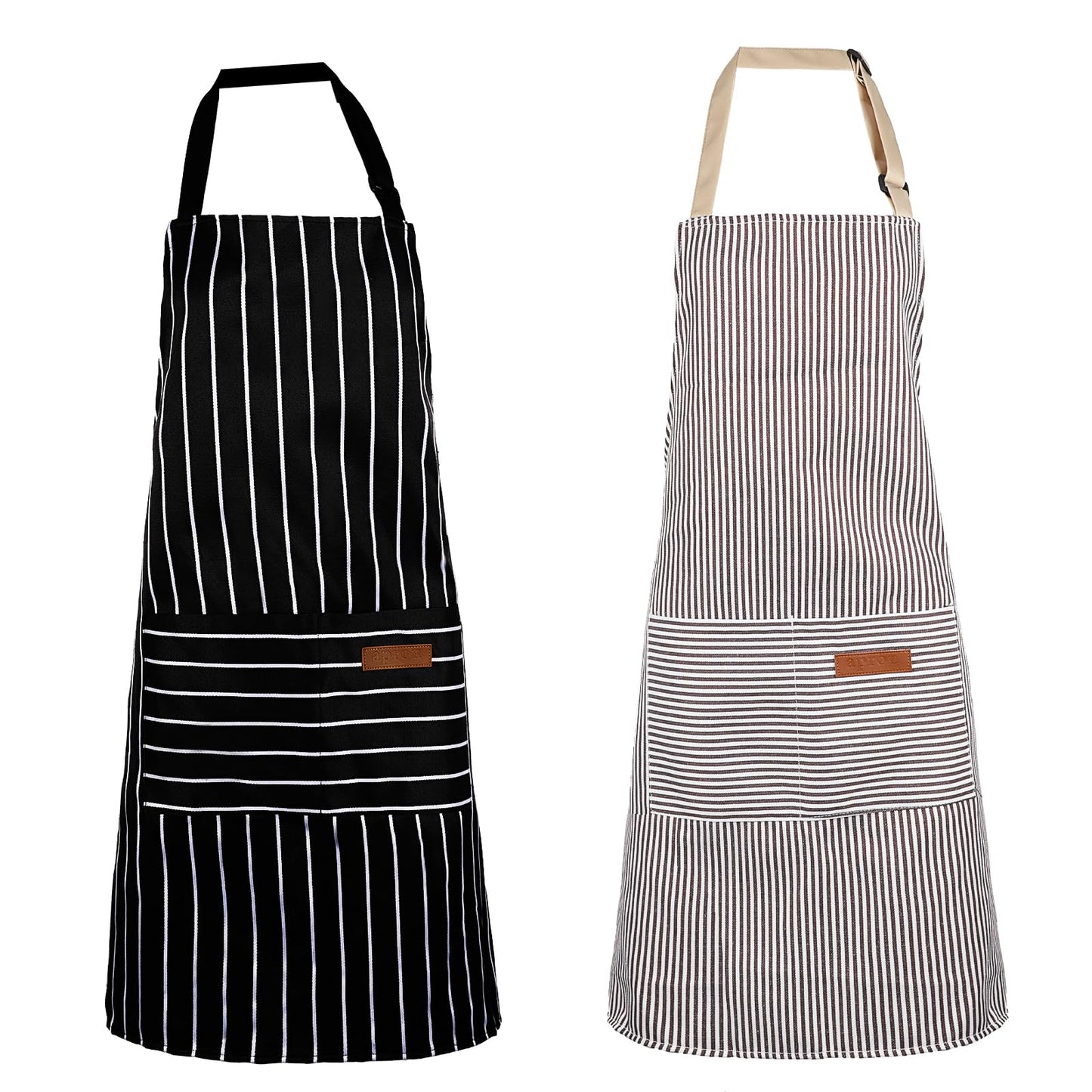 Vin Beauty Aprons, 2 Pack Cooking Chef Kitchen Apron, Unisex Adjustable Bib Apron, Waterproof Aprons, Adults Cotton Polyester Professional Apron for Home Kitchen, Coffee house, Restaurant(Black,Grey)