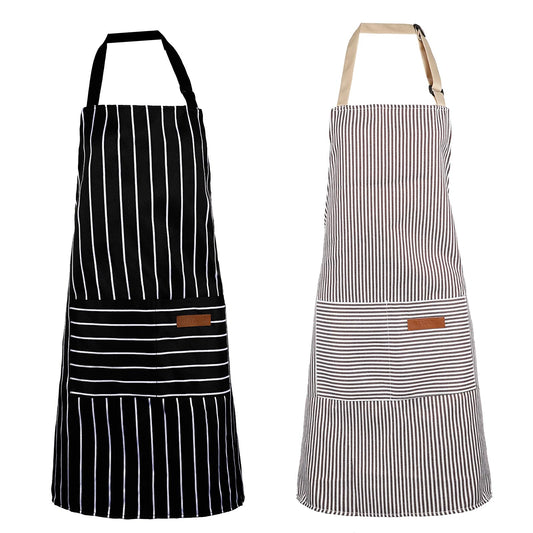 Vin Beauty Aprons, 2 Pack Cooking Chef Kitchen Apron, Unisex Adjustable Bib Apron, Waterproof Aprons, Adults Cotton Polyester Professional Apron for Home Kitchen, Coffee house, Restaurant(Black,Grey)