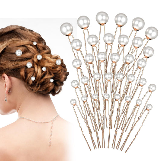 34 Pcs Wedding Pearl Hair Pins, Bridal Pearl Hair Accessories U Shape Barrette for Bride Bridesmaid Women Gold
