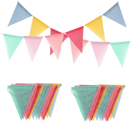 48 Flags Bunting Banner 52ft Multicolour Imitated Linen Burlap Bunting Waterproof Triangle Flags for Birthday Party Festival Wedding Home Decoration