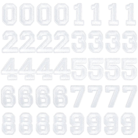 40 Pieces Iron on Numbers Patches White 0-9 Numbers Decorative Patch Sewing Embroidery Applique Patches for Clothes Jeans Dress T-Shirt DIY Craft Accessories (White, 1.5 Inch)