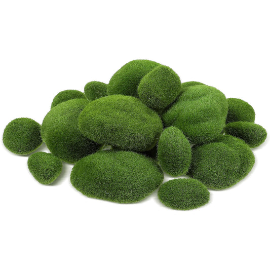 15PCS Artificial Moss Rocks, 3 Size Fake Moss Faux Green Moss Green Moss Balls Decorative Covered Stones for Plants Indoor Fish Tank Planter Filler Decor Gardens Floral Arrangements DIY Art Crafts