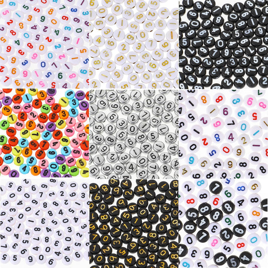 700 Pcs Number Beads 7 Colors Mixed Number Beads 0-9 Colorful Clay Bead Number Charms for Jewelry Making Necklaces Bracelets Keychains Handmade(7x4mm)