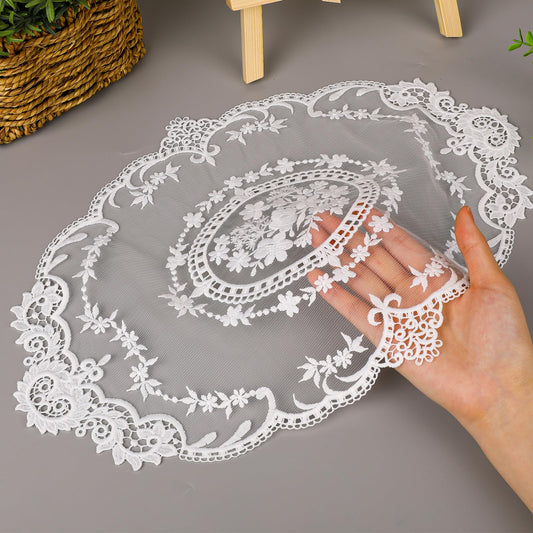 2 Pack Retro Lace Placemats French Crochet Doilies Table Placemats Handmade Solid White Embroidered Lace Table Mats Farmhouse Placemats 12x16 inch Place Mats Cup Mat(Style 4)