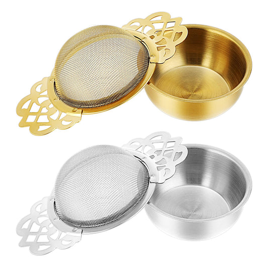 2Pcs Small Tea Strainers for Loose Tea, Stainless Steel Strainers & Filters Tea Sifter Infusers Strainers Tea Filter with Extender Tea Strainer Fine Mesh with Bowl for Loose Tea Coffee Juice Filter