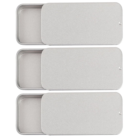 KALIONE 3Pcs Metal Box Containers Empty Slide Top Small Metal Containers 6.5 by 3.34 by 0.39 Inch Rectangular Storage Box Containers for Candies Jewelry Crafts Pills Survival Kit?Silver?