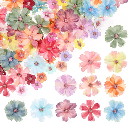 150PCS Mini Flowers for Crafts Small Artificial Flowers Embellishments 3D Artificial Flower Heads Multicolor Daisy Peony Flower Decor Fabric Wildflowers Garland Decoration for Graduation Wedding Home
