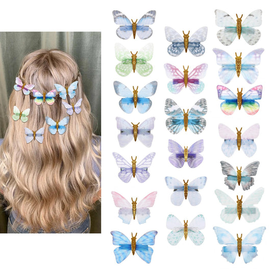 Butterfly Clips for Hair, 20 Pieces Colorful Butterfly Hair Clips Small Butterfly Hair Pins 80s 90s Glitter Hair Charms Rainbow Moving Butterfly Alligator Clips Hair Accessories for Women Girls
