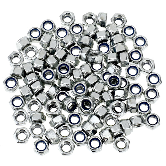 M5x0.8mm Nylon Insert Hex Lock Nuts, 100 PCS Hardware Nuts Locknuts 304 Stainless Steel Nuts Fasteners Self-Locking Nylon Lock Nuts for Secure Locking and Industrial Construction (Silver White)