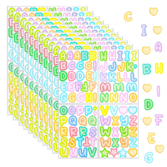 12 Sheets Cute Alphabet Stickers Small Vinyl Letter Decals Stickers, Waterproof Cartoon Letter Stickers for Crafts Scrapbook Water Bottles, 0.5 Inch Self-Adhesive Star Heart Stickers