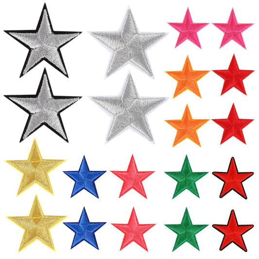 20 Pack Iron on Patches Stars, Embroidery Applique Patches Fabric Patch, Vintage Iron on and Sew on Colorful Star Patches Bulk for Caps, Jeans, Jackets, Dress, Bag, Backpacks DIY Clothing Repair