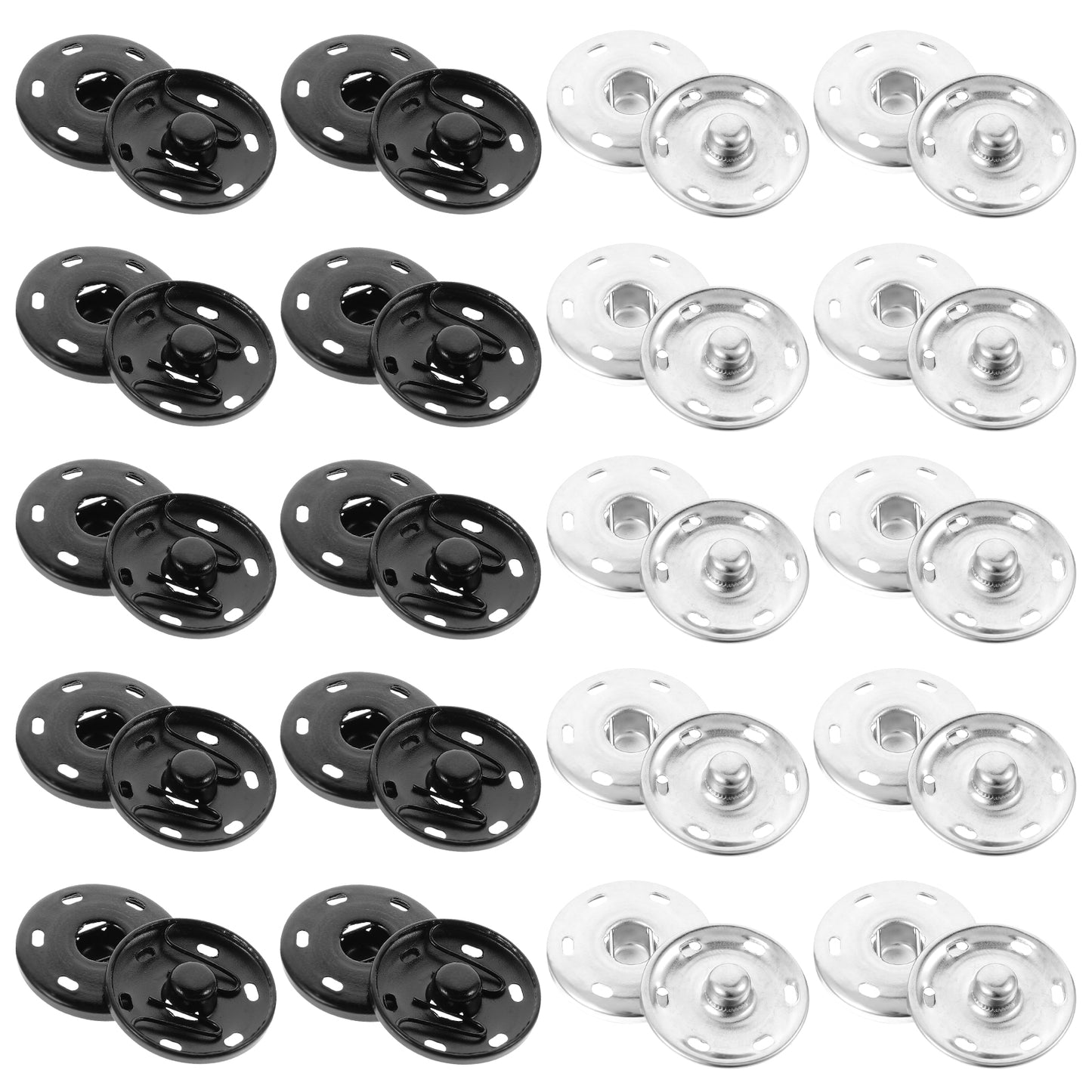 Snaps for Fabric, 20 Sets 1 Inch Snap Buttons for Clothes Metal Sew On Snaps Large Snap Fasteners for Sewing Clothes Jackets DIY Crafts (Black, Silver)