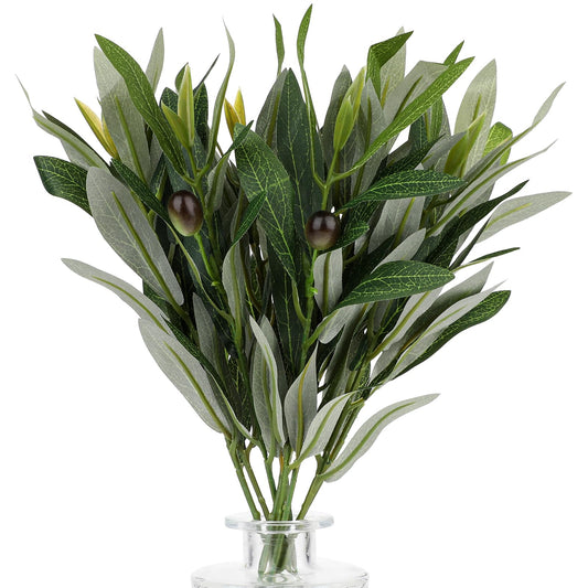 Mozeat Lens Faux Olive Branches for Vase, 10 Sticks 15.7” Olive Branch Garland Greenery for Centerpieces Fake Tree Branches Olive Trees Artificial Indoor Faux Olive Leaves Stems for Wedding Party