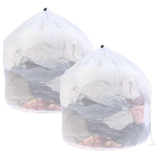 Mesh Laundry Bags, 2 Pcs Large Wash Bags 20 x 24 inch Heavy Duty Laundry Hamper Liner with Drawstring Closure White Dirty Clothes Net Bag for Clothes Underwear Sheets Shoes Travel Storage