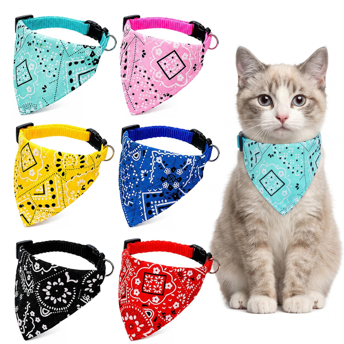6 Pack Dog Bandanas, Adjustable Washable Boho Style Pet Scarves