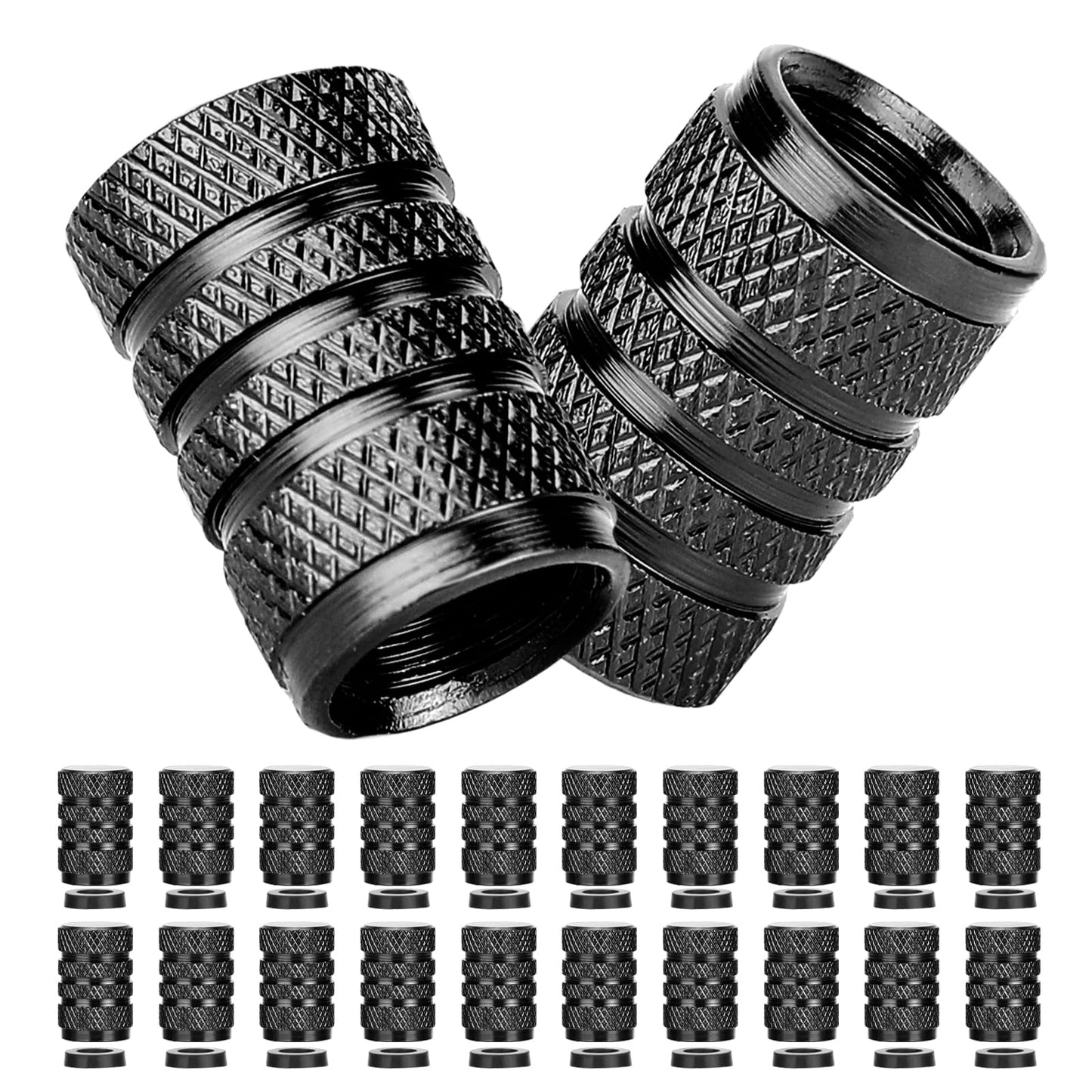 20 Pcs Tire Valve Stem Caps, Tire Air Cap with Matching Soft Cushion, Corrosion Resistant Tire Pressure Caps, Universal Anti-Leak Valve Cover for SUV, Truck, Pickup Truck, Bike(Black)