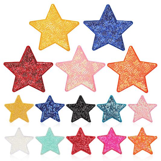 Star Patches Iron On, 15 Pcs Colorful Sequin Star Shape Patches for Clothes Glitter Stars Embroidery Patches Cute Applique for Clothing Hats Jeans Backpacks Repair Decoration DIY Crafts