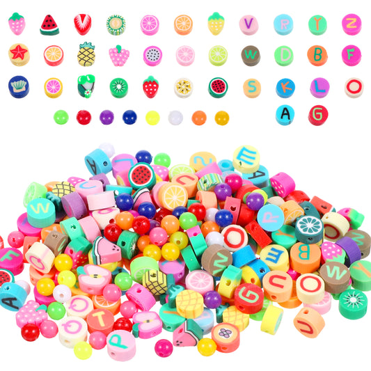 300 Pcs Cute Fruit Polymer Clay Beads, Bracelet Making kit, Assorted Style Fun Fruit Mixed Spacer Clay Charm Bead for Women DIY Necklace, Bracelet Accessories, Jewelry Crafts Making