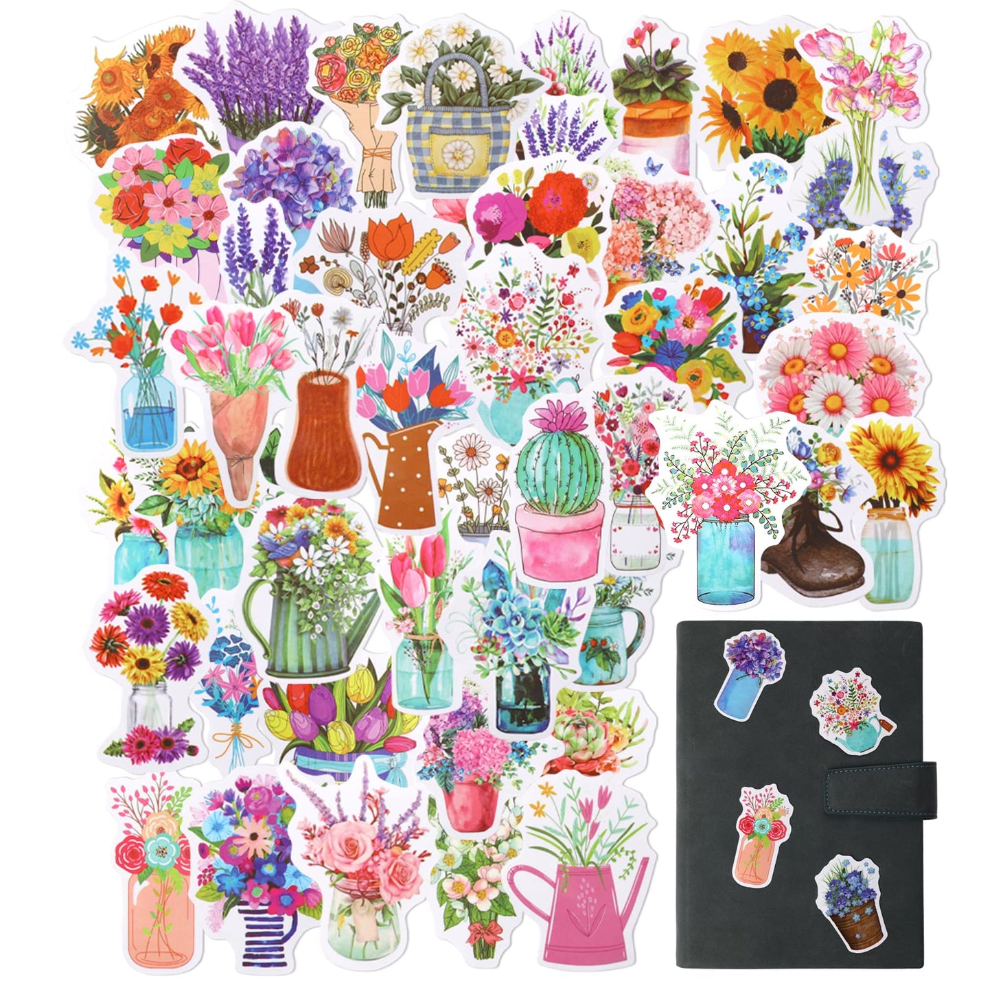 100 Pieces Waterproof Spring Flower Stickers Water Bottle Stickers Cute Flower Stickers Personalised Vinyl Stickers Self-adhesive Floral Stickers for Phone Laptop Scrapbook Skateboard Kids Teens Adult