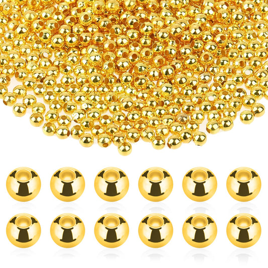 1500PCS 4mm Smooth Round Beads with Hole Small Gold Spacer Beads Golden Metal Filled Beads Mini Plated Loose Ball Charms Tiny Seed Beads for DIY Bracelets Necklace Craft Jewelry Making Supplies