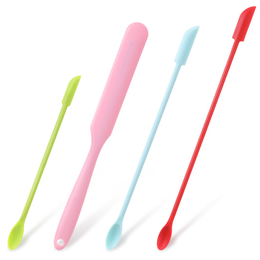 4 Pcs Mini Beauty Spatula Silicone Makeup Spatula Reusable Small Spatula Set Beauty Tiny Spatula for Cosmetics Facial Mask Jar and Beauty