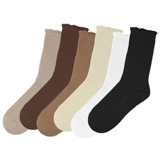 KALIONE 6 Pairs Women's Ruffle Socks Frilly Socks for Women Girls, Casual Cute Ankle Socks with Lettuce Edge, Breathable Knit Cotton Socks, Soft Frilly Crew Socks for Women