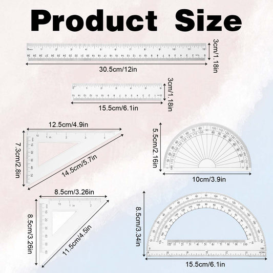 2 Triangle Rulers 45 | 60 Degree 2 Protractors 180 Degree 2 Straight Rulers 5.9" | 11.8" Long, Inches & Metric Plastic Clear Ruler, Geometry Math Ruler Transparent Ruler Measuring Tool