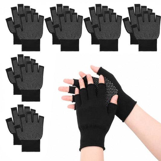 Zyghjort 6 Pairs Half-Finger Workout Gloves, fingerless gloves men Breathable Lightweight Anti-Slip Nylon Fingerless Workout Glove for Cycling, Gym, Fishing, Motorcycle, Driving, Black