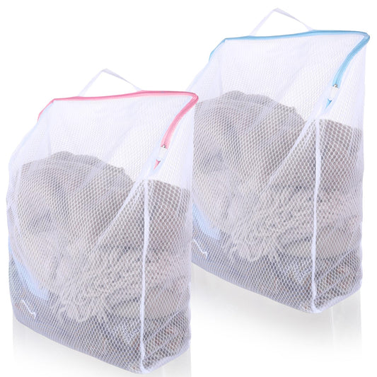 2Pcs Heavy Duty Large Mesh Laundry Bag with Built in Zipper and Handle, 22" x 20" x 6.3" Durable Mesh Laundry Bags Lingerie Bags for Washing Delicates, Bra, Cloths, Keep Cloth Shape in the Washer