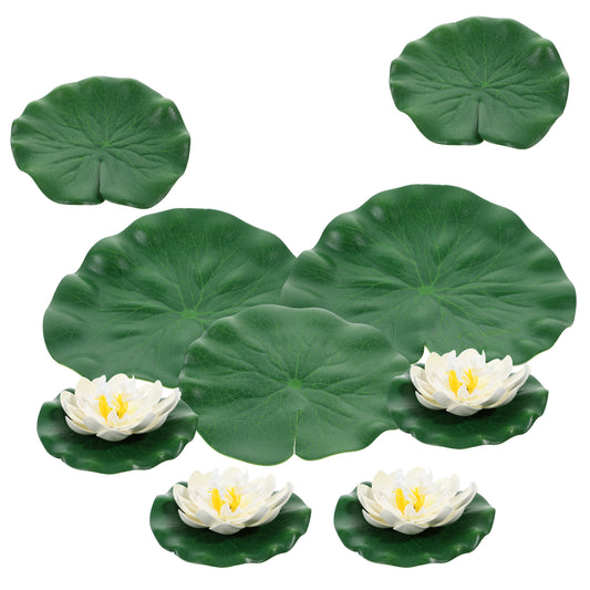 10 Pcs Artificial Pond Plants Set 10cm Floating Foam Lotus Flowers with 10-18cm Artificial-Lotus Leaves Artificial Pond Floating PlantsWaterproof Lotu Flower for Fountain Pool Aquarium Ponds Decor