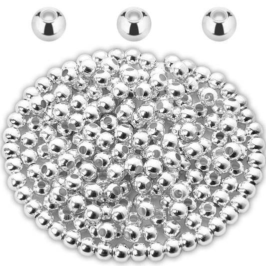 200pcs 5mm Silver Spacer Beads for Jewelry Making,Silver Plated Metal Beads with Hole Stainless Steel Spacer Beads Round Loose Charm Caps Beads for DIY Jewelry Making Bracelet Necklace
