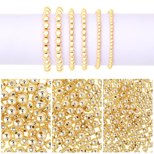Pack of 1200 Spacer Beads Small Spacer Beads 4/6/8 mm Golden Beads for Threading Smooth Round Beads Loose Spacer Beads Seamless Ball Beads for DIY Bracelet Necklace Jewellery Making