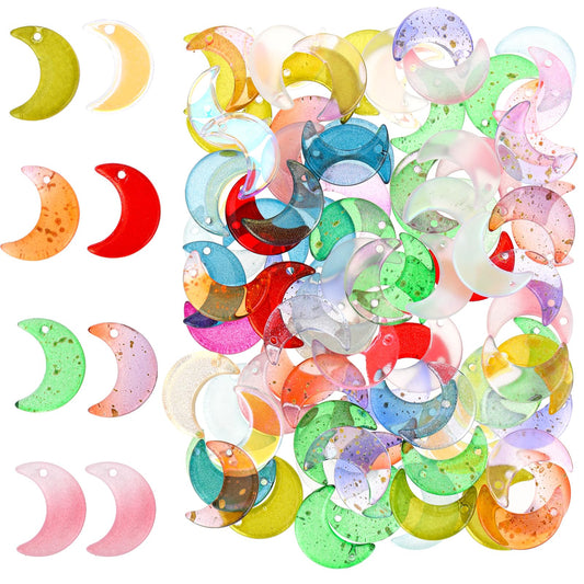 KALIONE 100 Pcs Moon Crystal Glass Beads Colorful Moon Spacer Charms Tiny Hanging Beads Transparent Pendants for Jewelry Making and DIY Craft Accessories (11 * 16mm)