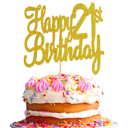 Happy 21th Birthday Cake Topper, Happy 21th Birthday Cake Topper, 80th Birthday Cake Topper, Gold Happy Birthday Cake Toppers, 21 Year Old Birthday Decoration Cake Decoration