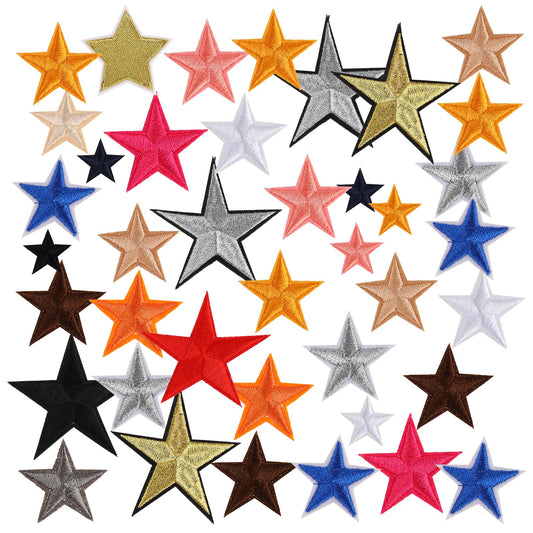 40Pack Star Iron On Patches, Embroidery Applique Patches Fabric Patch Bulk, Colorful Star Vintage Patches Iron Patches for Clothing,Jeans,Jackets,Caps,Dress, Bag,Backpacks DIY Clothing Repair