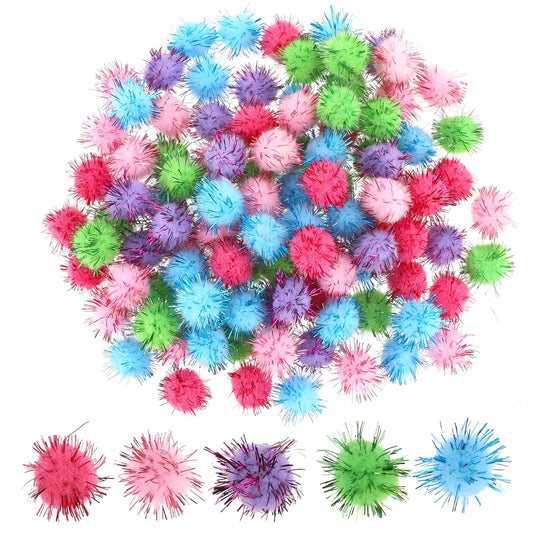 200 Pcs Pom Poms Craft 1.5cm Multicolor Craft Pom Pom Assorted Sparkle Glitter Pom Poms Balls for Arts Craft Soft and Fluffy Craft Pompoms for Crafts DIY Decorations(Multicolored)