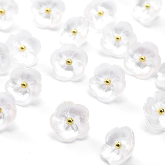 30 Pcs Flower Buttons for Sewing, 11.5 mm White Plastic Blouse Buttons, Translucent Pearl DIY Craft Button Sewing Accessories for Shirt, Jewelry Making, Hair Clips, Scrapbooking, Phone Charms