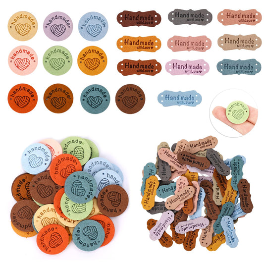 80Pcs Handmade Labels for Crafts PU Leather Love Labels Handmade Suede Leather Labels with Holes Leather Tag Labels for Garment DIY Handmade Jeans Bags Knitting Hats Shoes Tag