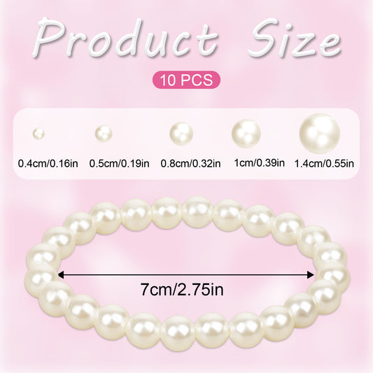 Xthrotsenk 10 Pack White Pearl Bracelets for Women Bridal Elastic Stackable Pearl Bracelet Set Stretch Fake Pearls Bead Bracelets Wedding Faux Pearl Bracelet Stack for Bridesmaid Party Gifts
