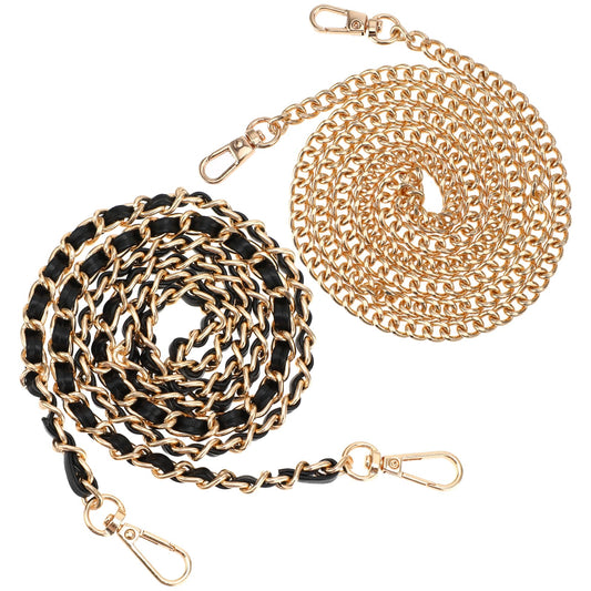 2 Styles 47 Inch Long Bag Chain Straps Purse Strap Replacement Iron Flat Chain Strap Extra Long Crossbody Strap Handbag Strap Shoulder Bag Strap Chain Purse Strap Bag Strap Replacement with Buckles
