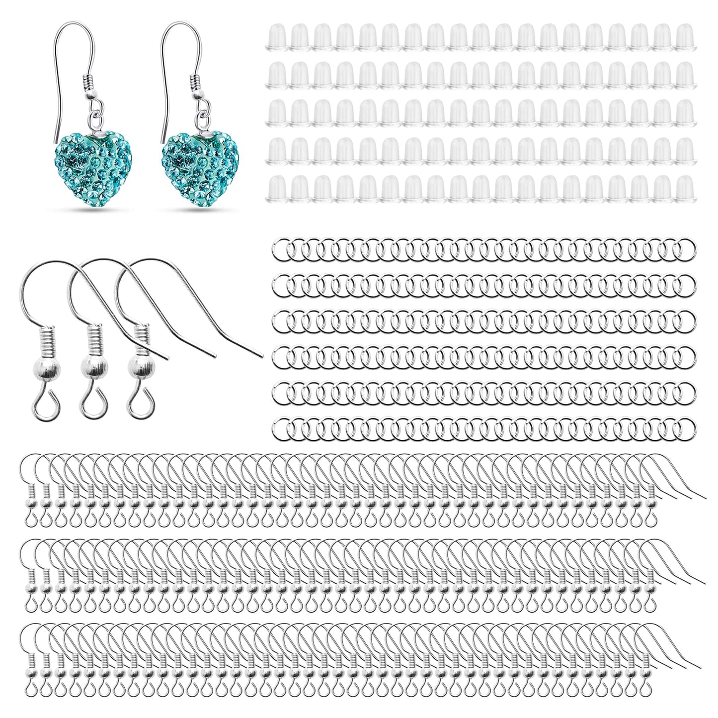 600 Pcs Earring Hooks Kit Hypoallergenic Earring Making Kit with Jump Rings and Earring Back Stoppers Silver Earring Hooks for DIY Jewelry Making