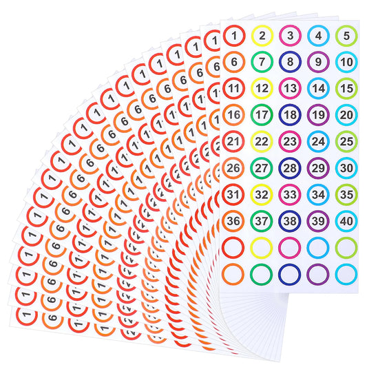 1000 Pcs Circled Number Stickers, Colorful Round Number Stickers 1-40, 20 Sheets Self-Adhesive Consecutive Number Stickers with Blank Circle Stickers (800pcs 1-40 + 200pcs Blank)