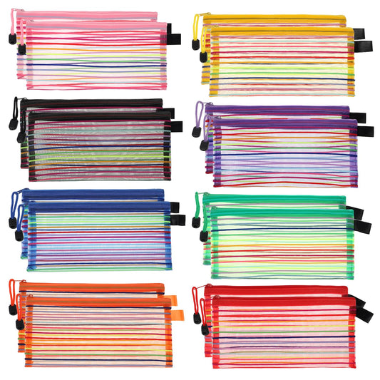 16 Pack Mesh Pouch with Zipper Bulk, Mesh Pencil Pouches Multicolor Pen Pouches Multipurpose Pen Bags for Adults 9.4 x 4.7 inches Travel Bags Zipper Pencil Bags for Office Supplies Toiletries Cosmetic