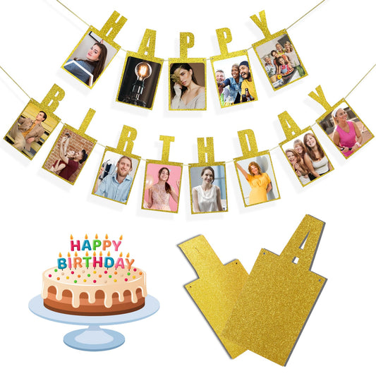 Birthday Photo Banner Birthday Banners for Adults Birthday Party Decoration First Birthday Photo Banner Golden Happy Birthday Banner Birthday Picture Banner