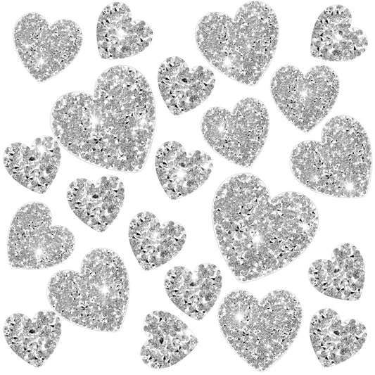 26 Pieces Heart Shaped Iron-on Patches with Rhinestone Appliques for Clothes, Self-Adhesive Love Patches with Glitter Crystals, Iron on Heart Shape Patches for Clothes, Jeans, Shoes, Hats