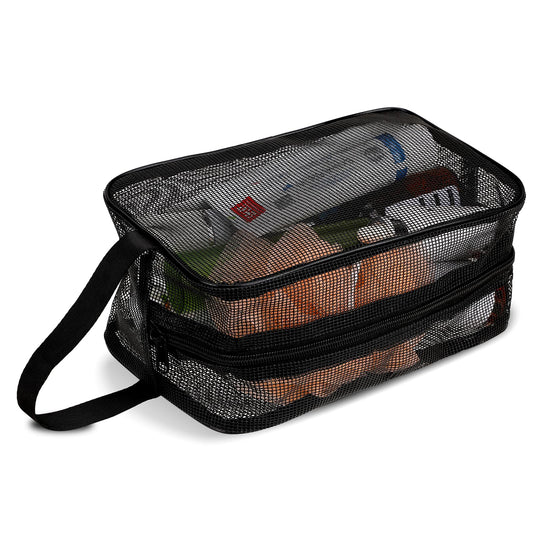 Mozeat Lens Black Portable Mesh Shower Caddy Bag Dorm Mesh Toiletry Organizer Tote Bag Quick-Dry Gym Shower Mesh Bag for Gym Travel Camping College Dorm Room Bathroom
