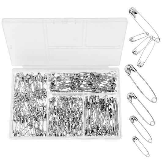 Pack of 300 Safety Pins, Pack of 4 Sizes 19 mm - 38 mm Safety Pins, Metal Sewing Needles for Clothing, Small and Large Safety Pin Sets, Laundry Needles for Labels, Crafts, Clothes