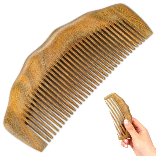 Wooden Comb for Women, Handmade Natural Green Sandalwood Fine Tooth Comb Anti-Static Dandruff Comb Portable Detangling Comb Pocket Size Travel Hair Comb for Curls Wet Hair, Beard Comb for Men - 1 Pack